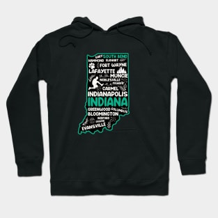 South Bend Indiana cute map Evansville, Carmel, South Bend, Fishers, Bloomington, Hammond, Gary, Lafayette Hoodie